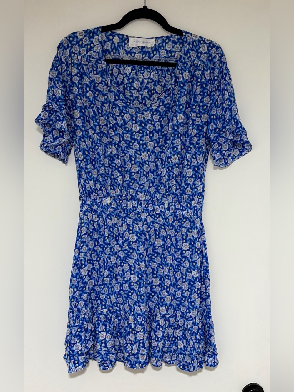 Walker & Wade Women’s Blue Floral Ruffle Short Sleeve A-Line Dress Sz Medium